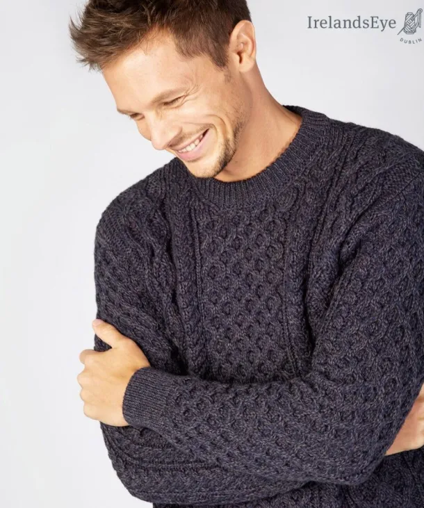 Unisex Heavyweight Aran Sweater - Navy Marl