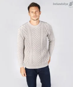Unisex Heavyweight Aran Sweater - Silver Marl