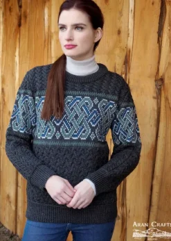 Unisex Jacquard Crew 100% Merino Wool Charcoal