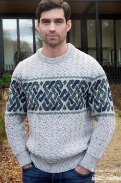 Unisex Jacquard Sweater Oatmeal Merino Wool