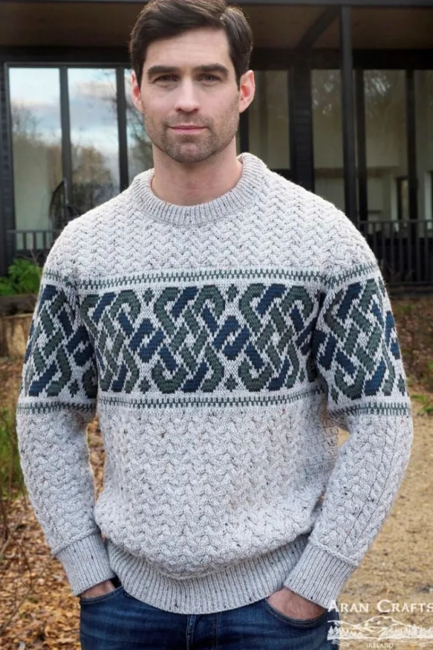 Unisex Jacquard Sweater Oatmeal Merino Wool