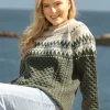Unisex Merino Wool Aran Fairisle Sweater Army