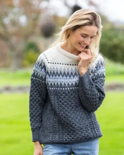 Unisex Merino Wool Aran Fairisle Sweater Slate