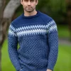 Unisex Merino Wool Aran Fairisle Sweater Denim