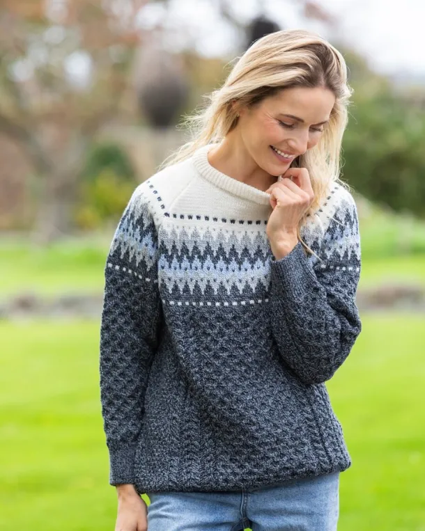 Unisex Merino Wool Aran Fairisle Sweater Slate