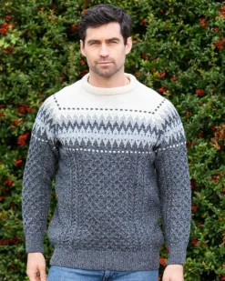 Unisex Merino Wool Aran Fairisle Sweater Slate