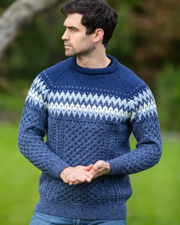 Unisex Merino Wool Aran Fairisle Sweater Denim