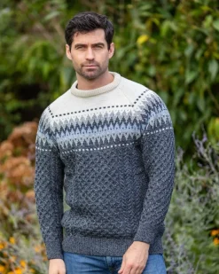 Unisex Merino Wool Aran Fairisle Sweater Slate