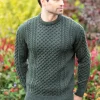 Unisex Merino Wool Aran Sweater - Army Green