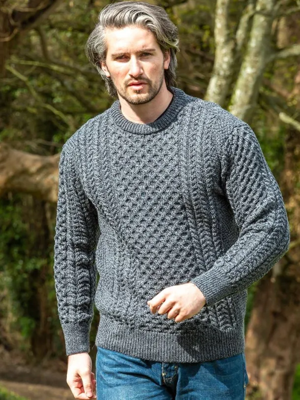 Unisex Merino Wool Aran Sweater - Slate