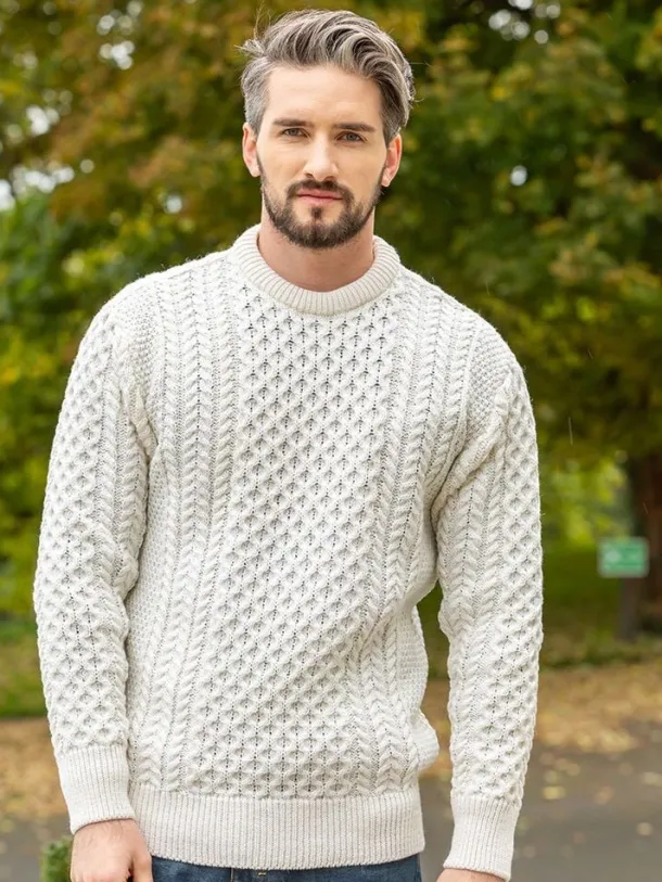 Unisex Merino Wool Aran Sweater - Natural