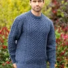 Unisex Merino Wool Aran Sweater Denim Marl