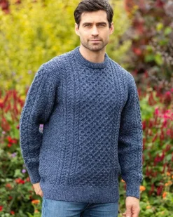 Unisex Merino Wool Aran Sweater Denim Marl