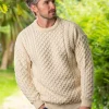 Unisex Merino Wool Aran Sweater Natural