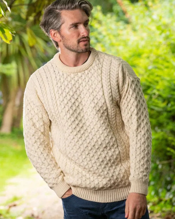 Unisex Merino Wool Aran Sweater Natural
