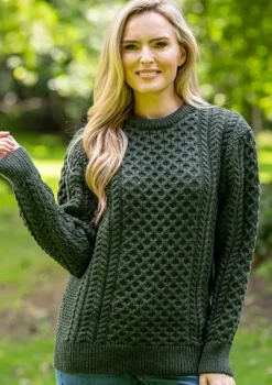 Unisex Merino Wool Aran Sweater Army Green
