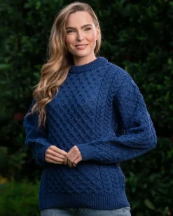 Unisex Merino Wool Aran Sweater Denim