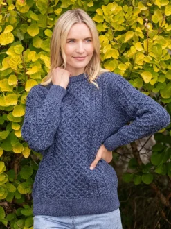 Unisex Merino Wool Aran Sweater Denim Marl