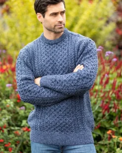 Unisex Merino Wool Aran Sweater Denim Marl