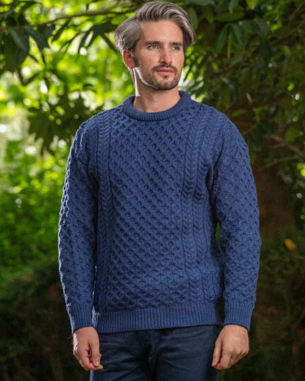 Unisex Merino Wool Aran Sweater Denim Blue