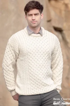 Unisex Merino Wool Aran Sweater Natural