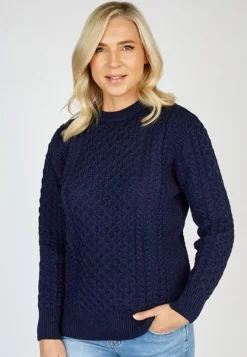 Unisex Merino Wool Aran Sweater Deep Water Blue