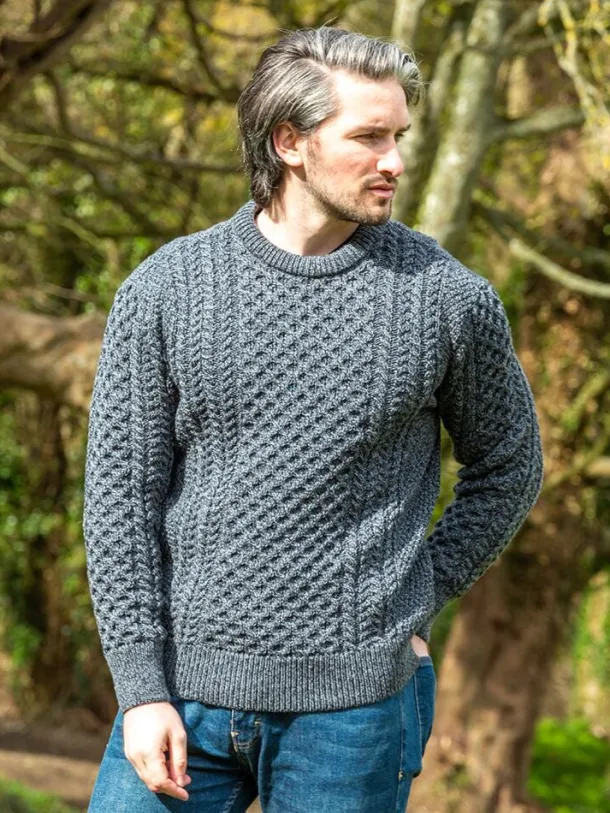 Unisex Merino Wool Aran Sweater - Slate