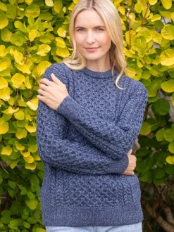 Unisex Merino Wool Aran Sweater Denim Marl