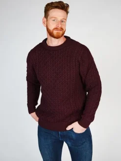 Unisex Merino Wool Aran Sweater Damson