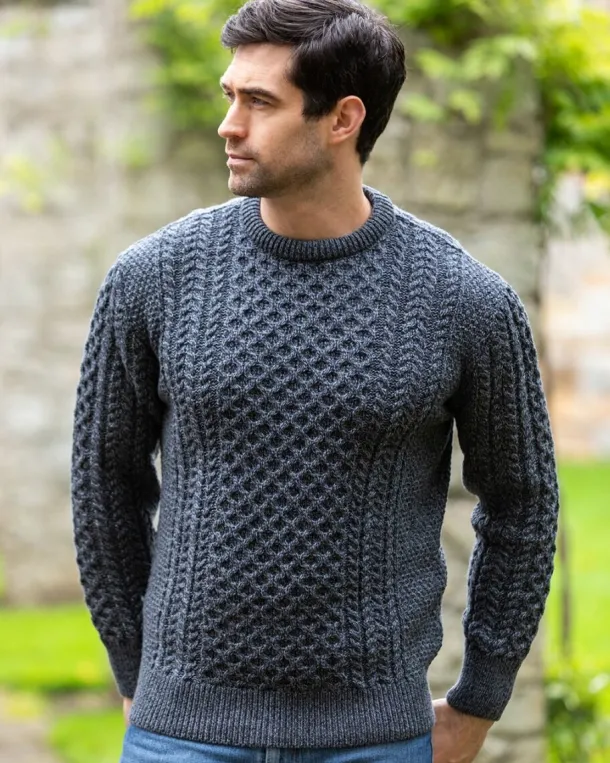 Unisex Merino Wool Aran Sweater - Slate