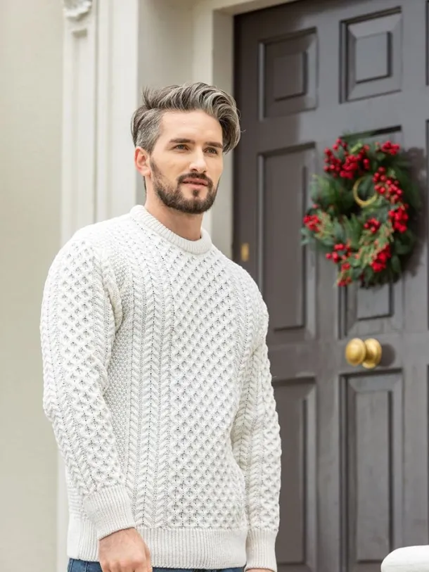 Unisex Merino Wool Aran Sweater - Natural