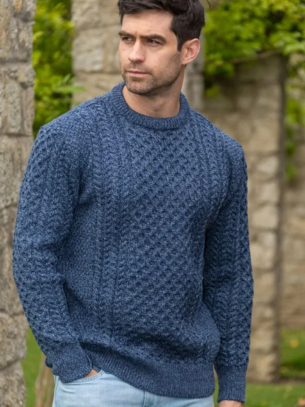 Unisex Merino Wool Aran Sweater Denim Marl