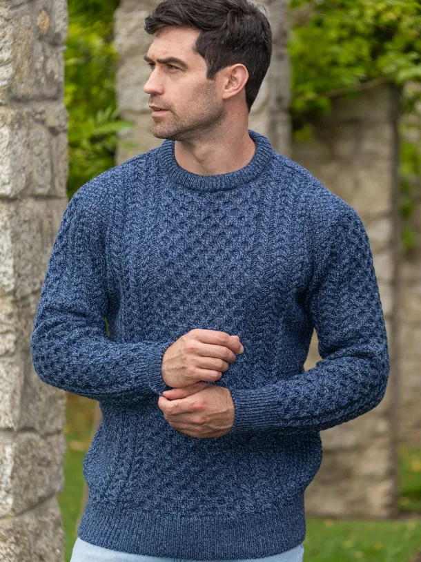 Unisex Merino Wool Aran Sweater Denim Marl