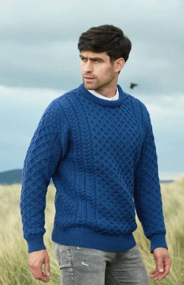 Unisex Merino Wool Aran Sweater Denim Blue