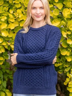 Unisex Merino Wool Aran Sweater Deep Water Blue