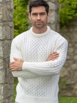 Unisex Merino Wool Aran Sweater - Natural