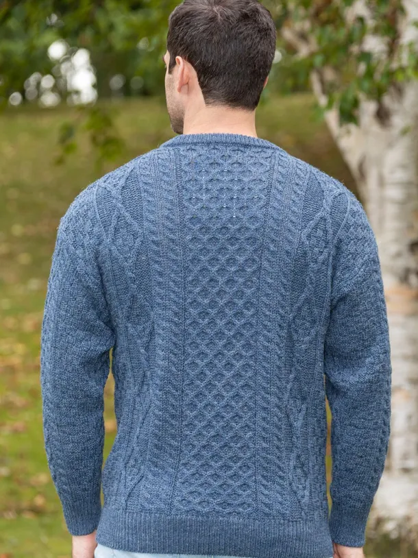 Unisex Merino Wool Aran Sweater Denim Marl