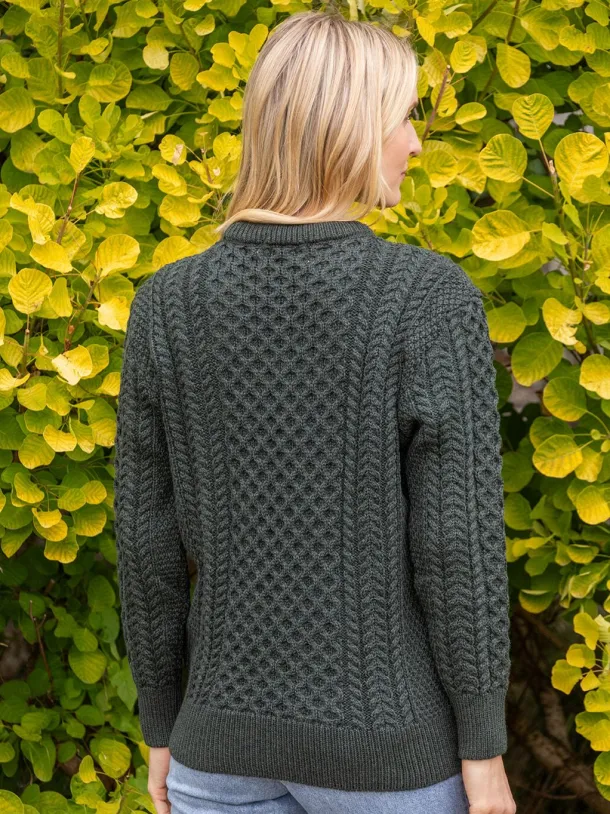 Unisex Merino Wool Aran Sweater Army Green