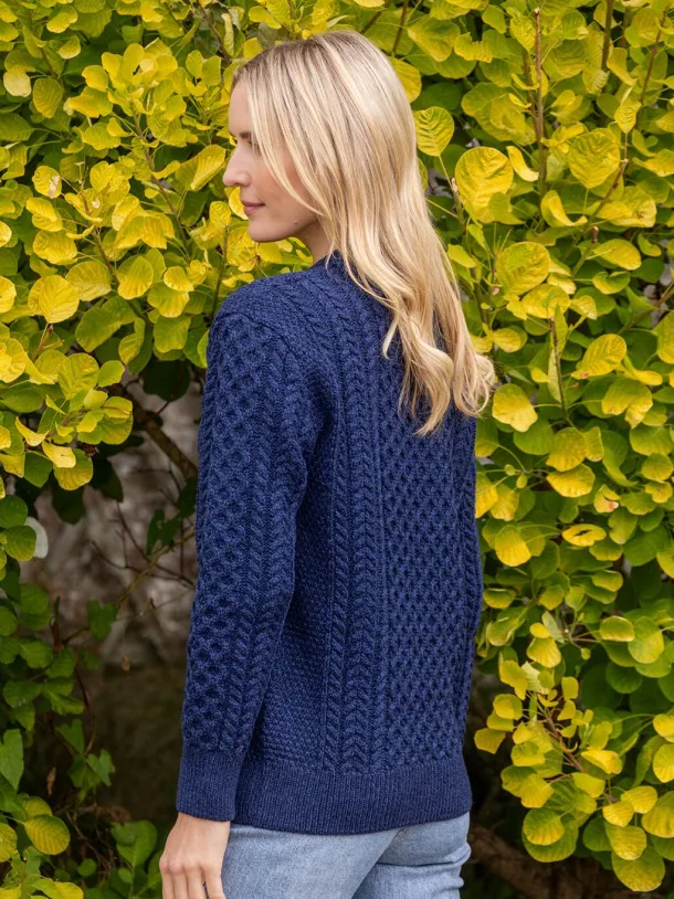 Unisex Merino Wool Aran Sweater Deep Water Blue