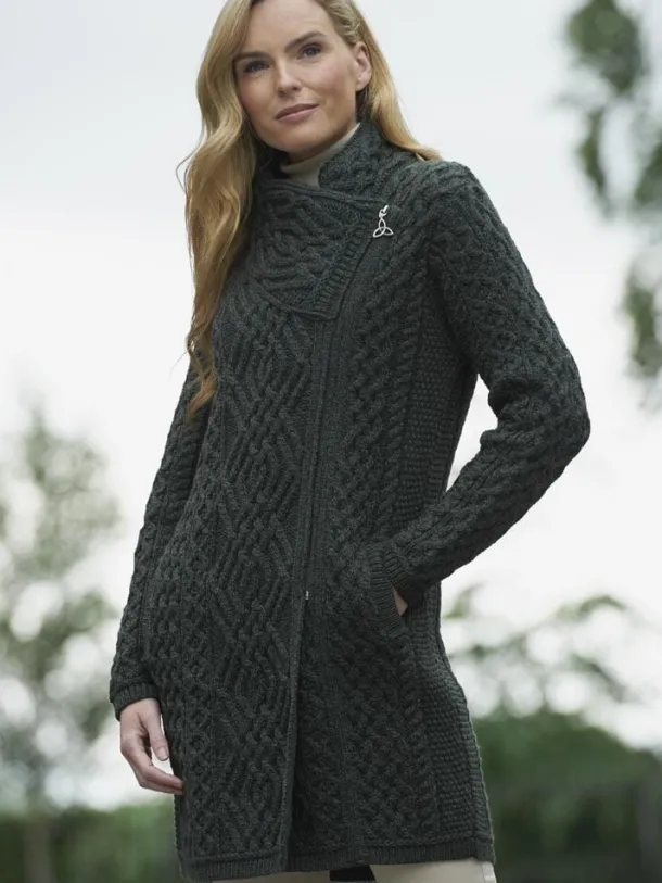 Womens Aran sweater Coat side zip