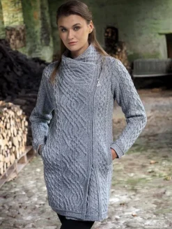 Womens Aran sweater Coat side zip