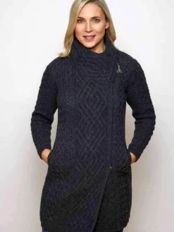 Womens Aran sweater Coat side zip
