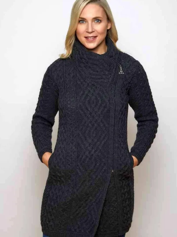 Womens Aran sweater Coat side zip