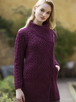 Womens Aran sweater Coat side zip
