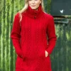Womens Long Fitted Aran Coat - Red