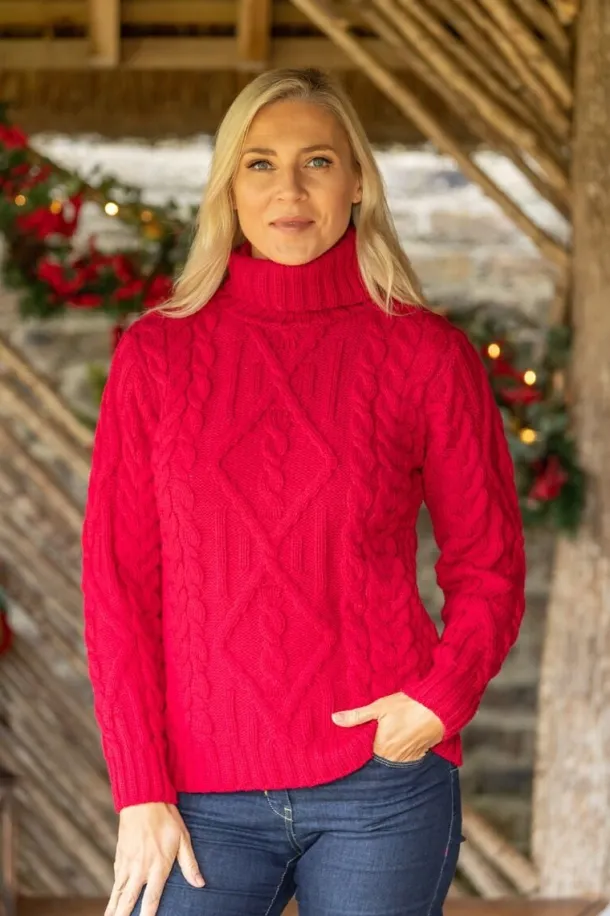 Womens Turtleneck Sweater Merino Wool Red