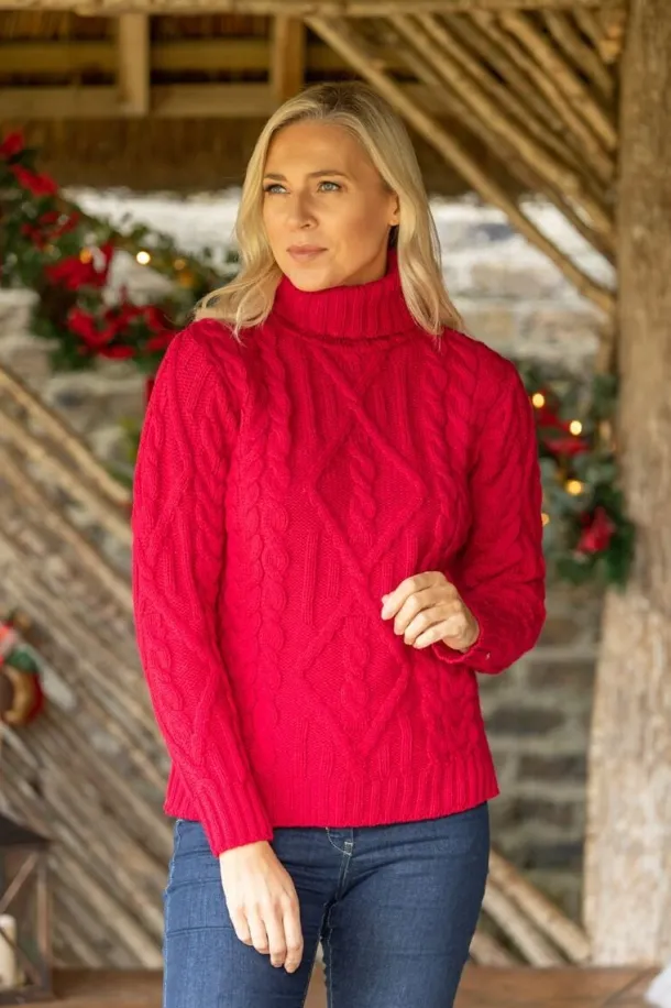 Womens Turtleneck Sweater Merino Wool Red