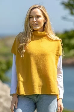 Wool & Cashmere Short Sleeve Sweater Mustard (One Size)
