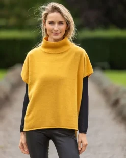 Wool & Cashmere Short Sleeve Sweater Mustard (One Size)
