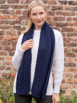 Wool and Cashmere Aran Scarf Navy